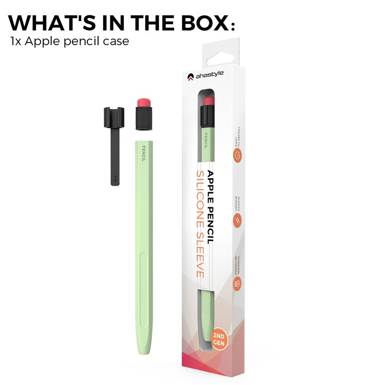 AHASTYLE PT80-2-K For Apple Pencil 2nd Generation Soft Silicone Cover Stylus Pen Anti-drop Sleeve - Matcha Green