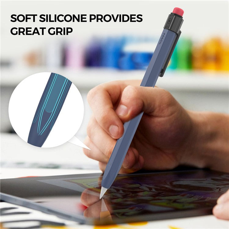 AHASTYLE PT80-2-K For Apple Pencil 2nd Generation Soft Silicone Cover Stylus Pen Anti-drop Sleeve - Midnight Blue