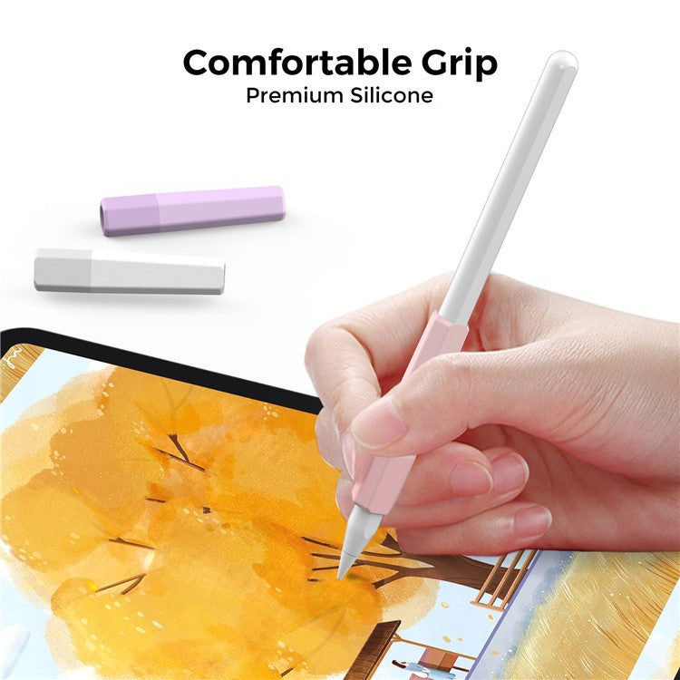 AHASTYLE PT185 For Apple Pencil (2nd Generation) Silicone Sleeve Stylus Pen Case Cover Protective Pencil Grip Holder - Transparent Purple