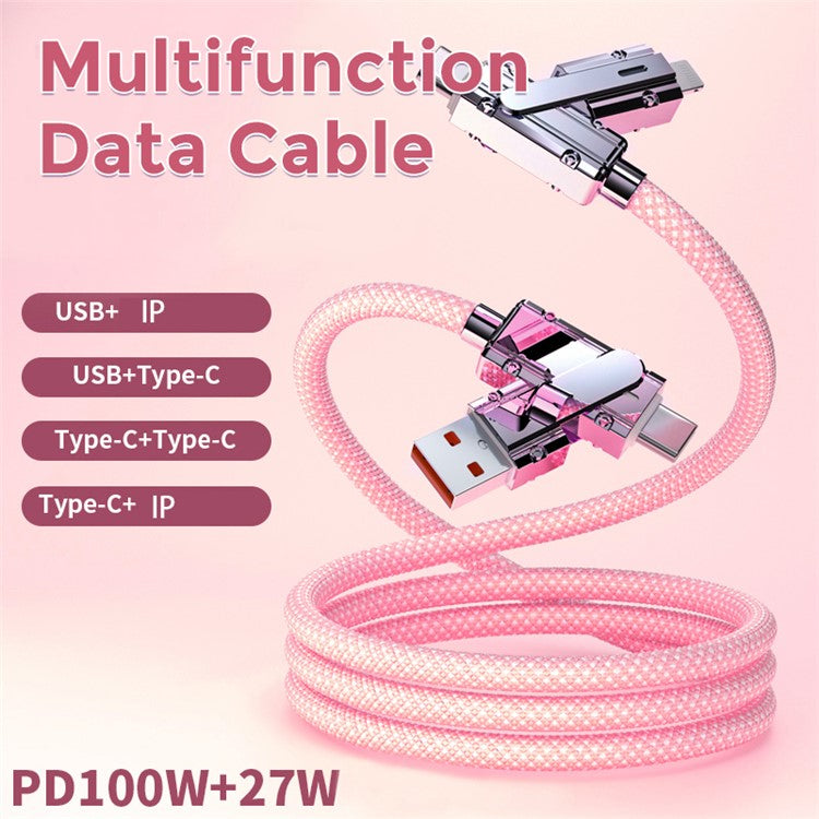 AHASTYLE XC04 1m PD 27W Data Cable USB-A / Type-C to Type-C / IP Charging Cable - Pink