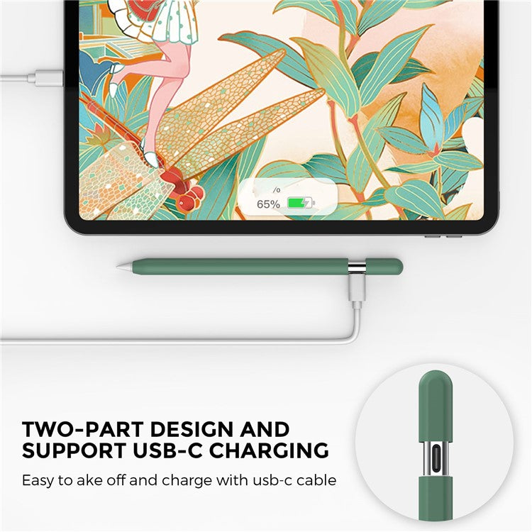 AHASTYLE PT65-3 For Apple Pencil (USB-C) Silicone Sleeve Anti-Drop Pencil Protective Cover - Dark Green