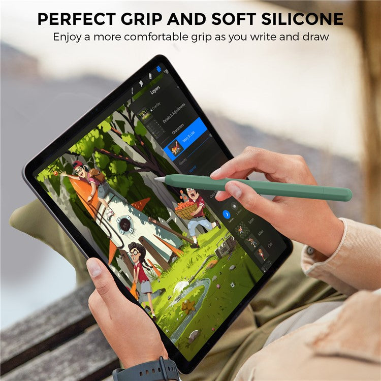 AHASTYLE PT65-3 For Apple Pencil (USB-C) Silicone Sleeve Anti-Drop Pencil Protective Cover - Dark Green