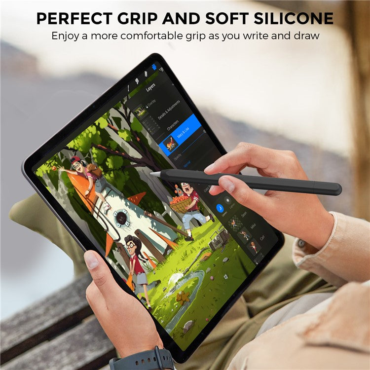 AHASTYLE PT65-3 For Apple Pencil (USB-C) Silicone Sleeve Anti-Drop Pencil Protective Cover - Black