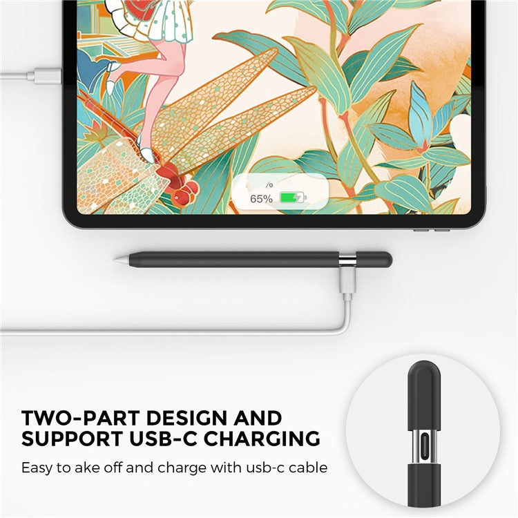 AHASTYLE PT65-3 For Apple Pencil (USB-C) Silicone Sleeve Anti-Drop Pencil Protective Cover - Black