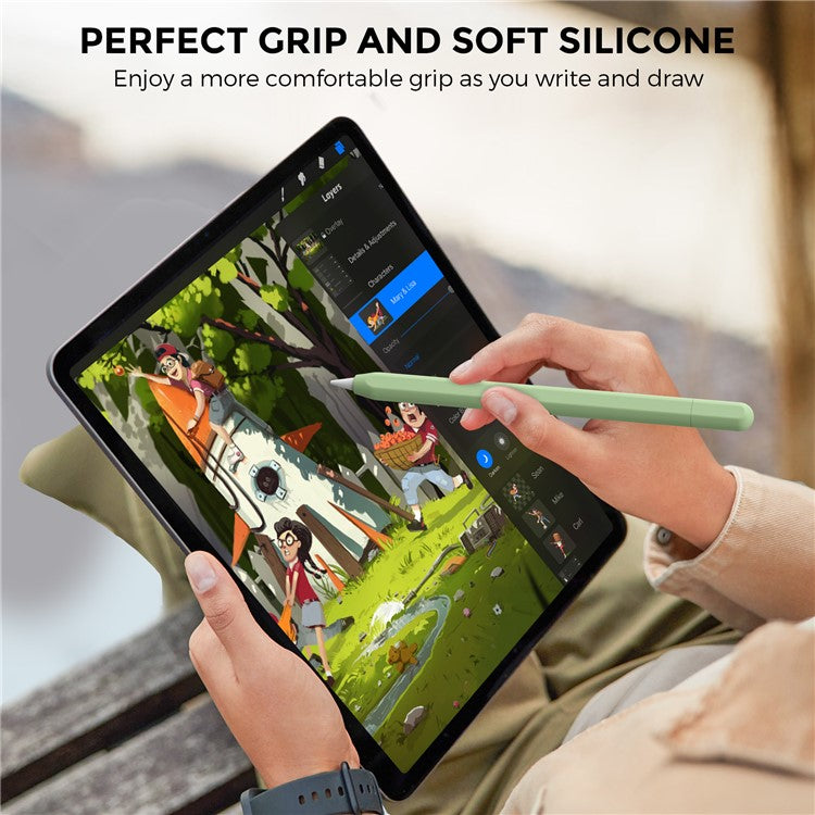 AHASTYLE PT65-3 For Apple Pencil (USB-C) Silicone Sleeve Anti-Drop Pencil Protective Cover - Avocade Green