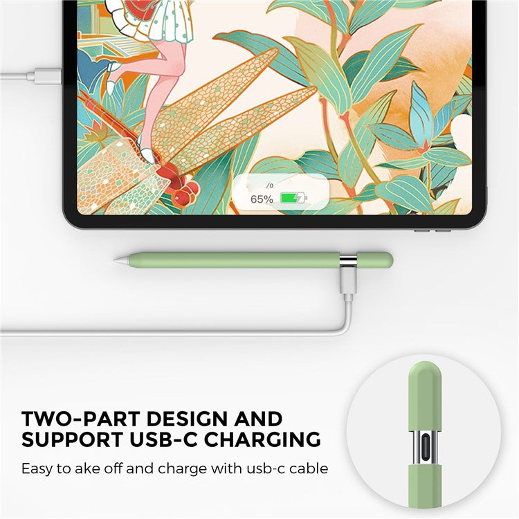 AHASTYLE PT65-3 For Apple Pencil (USB-C) Silicone Sleeve Anti-Drop Pencil Protective Cover - Avocade Green
