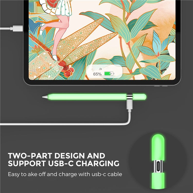 AHASTYLE PT65-3 For Apple Pencil (USB-C) Silicone Sleeve Anti-Drop Pencil Protective Cover - Luminous Green