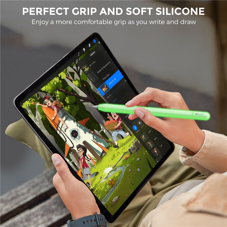 AHASTYLE PT65-3 For Apple Pencil (USB-C) Silicone Sleeve Anti-Drop Pencil Protective Cover - Luminous Green