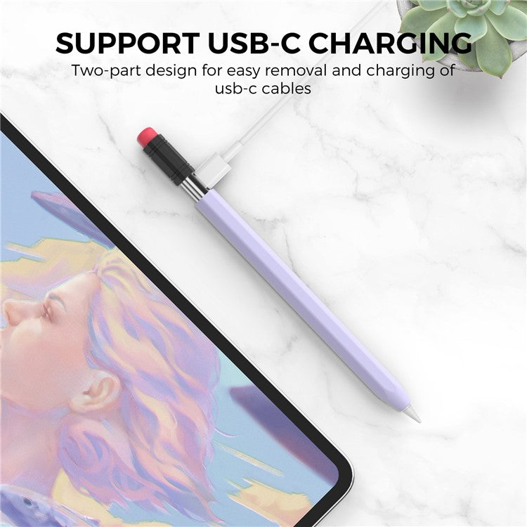 AHASTYLE PT180-3 For Apple Pencil (USB-C) Stylus Pen Soft Silicone Sleeve - Lavender Purple
