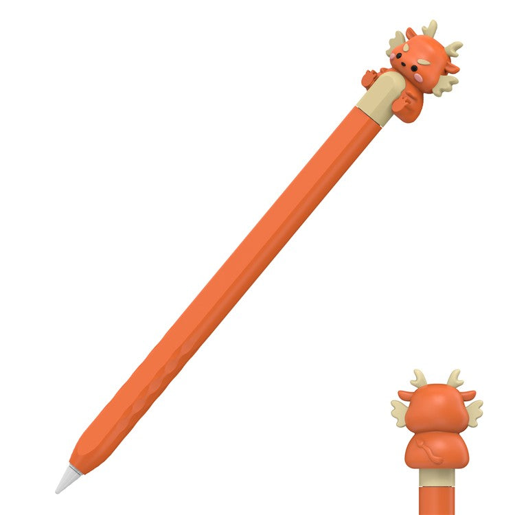 AHASTYLE PT129-2 For Apple Pencil (2nd Generation) Cartoon Dragon Silicone Sleeve Stylus Pen Protective Cover - Orange