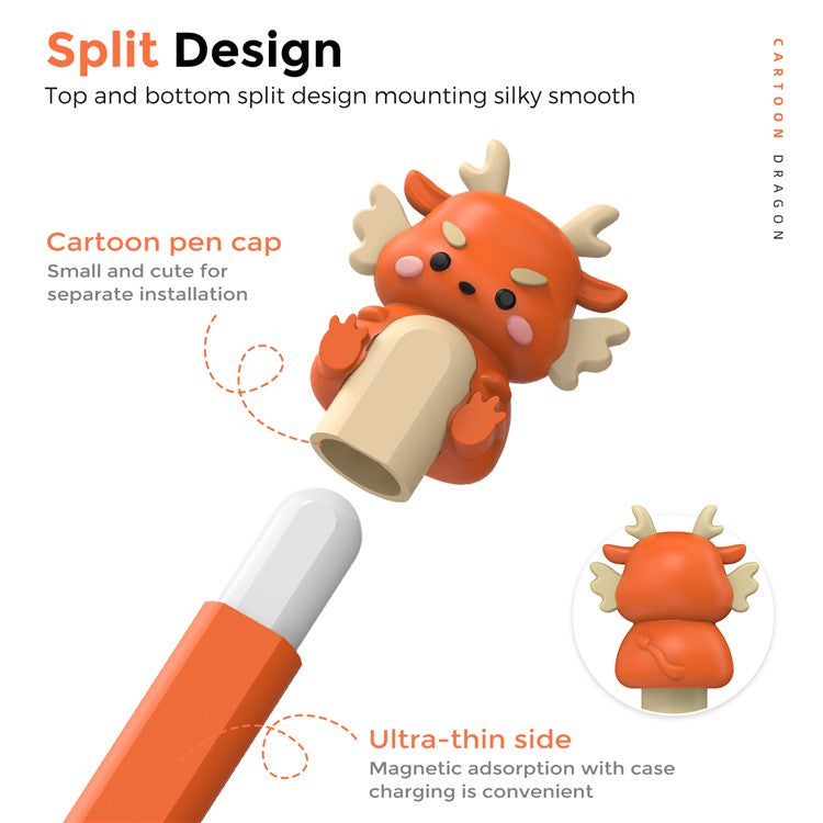 AHASTYLE PT129-2 For Apple Pencil (2nd Generation) Cartoon Dragon Silicone Sleeve Stylus Pen Protective Cover - Orange