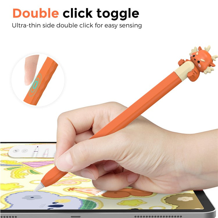 AHASTYLE PT129-2 For Apple Pencil (2nd Generation) Cartoon Dragon Silicone Sleeve Stylus Pen Protective Cover - Orange