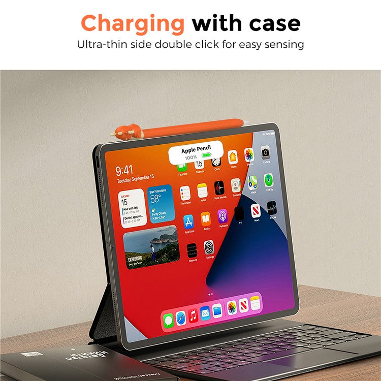 AHASTYLE PT129-2 For Apple Pencil (2nd Generation) Cartoon Dragon Silicone Sleeve Stylus Pen Protective Cover - Orange