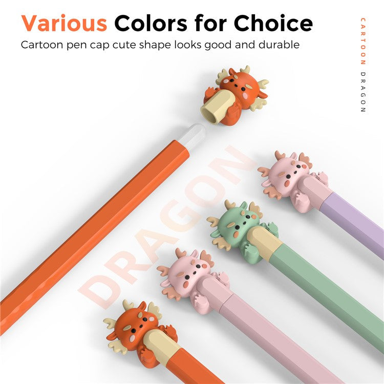 AHASTYLE PT129-2 For Apple Pencil (2nd Generation) Cartoon Dragon Silicone Sleeve Stylus Pen Protective Cover - Orange