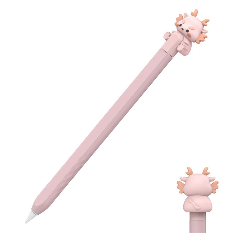 AHASTYLE PT129-2 For Apple Pencil (2nd Generation) Cartoon Dragon Silicone Sleeve Stylus Pen Protective Cover - Pink