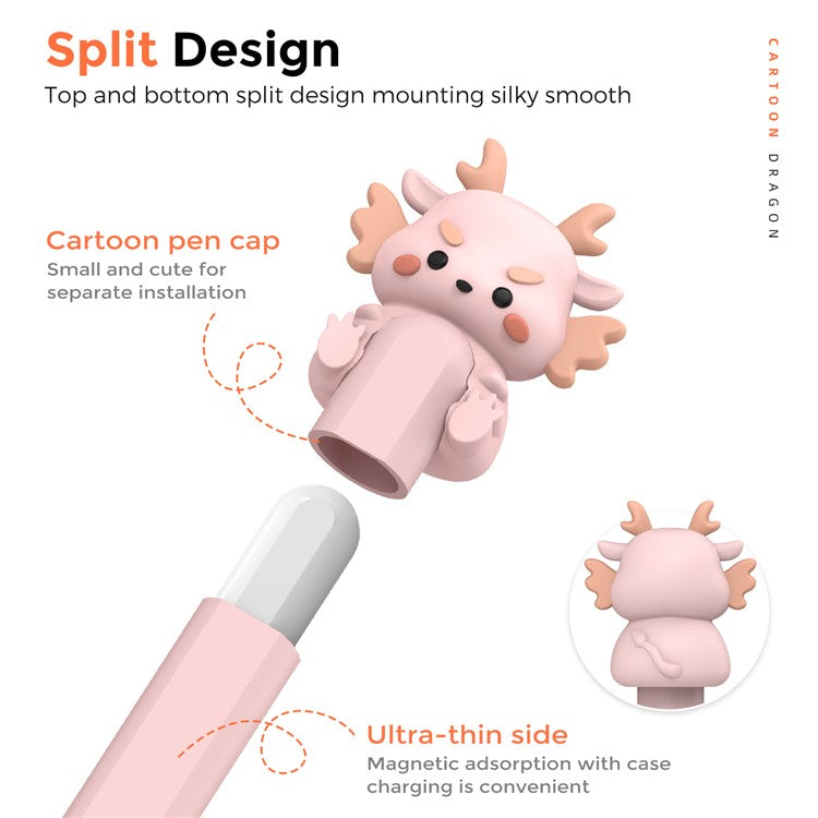 AHASTYLE PT129-2 For Apple Pencil (2nd Generation) Cartoon Dragon Silicone Sleeve Stylus Pen Protective Cover - Pink