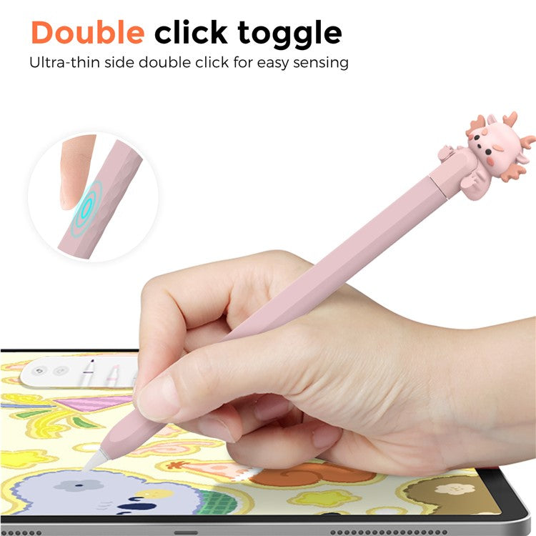 AHASTYLE PT129-2 For Apple Pencil (2nd Generation) Cartoon Dragon Silicone Sleeve Stylus Pen Protective Cover - Pink