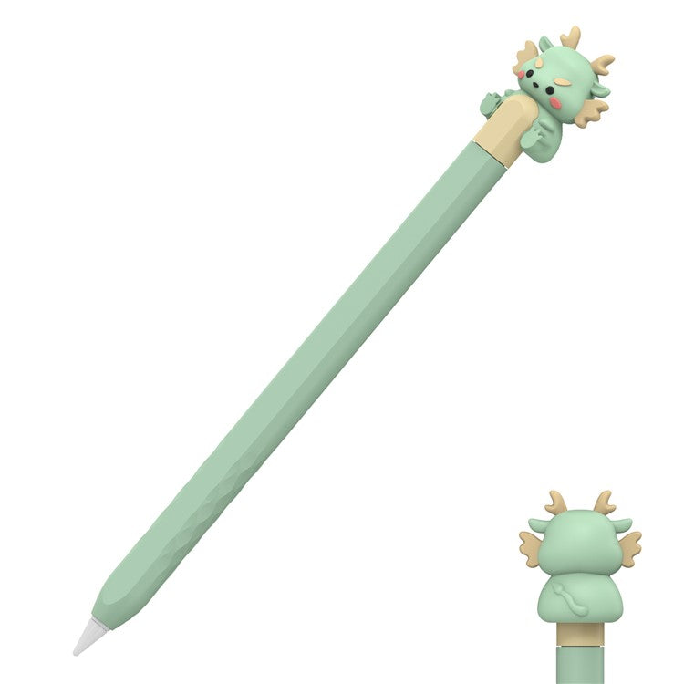 AHASTYLE PT129-2 For Apple Pencil (2nd Generation) Cartoon Dragon Silicone Sleeve Stylus Pen Protective Cover - Green