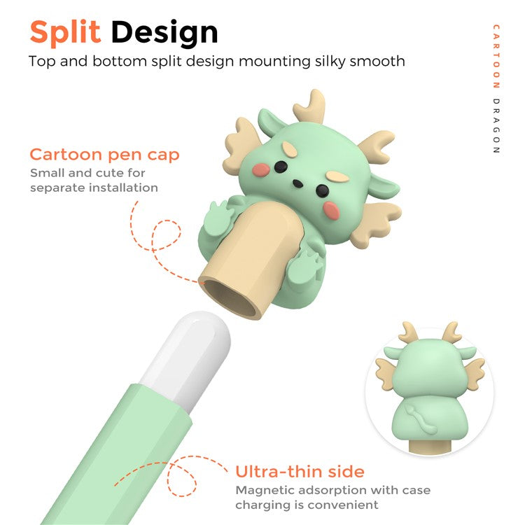 AHASTYLE PT129-2 For Apple Pencil (2nd Generation) Cartoon Dragon Silicone Sleeve Stylus Pen Protective Cover - Green