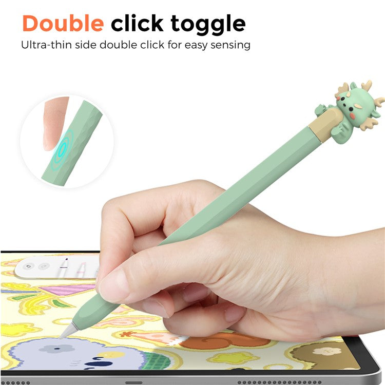 AHASTYLE PT129-2 For Apple Pencil (2nd Generation) Cartoon Dragon Silicone Sleeve Stylus Pen Protective Cover - Green