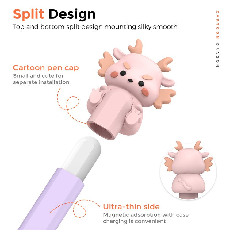 AHASTYLE PT129-2 For Apple Pencil (2nd Generation) Cartoon Dragon Silicone Sleeve Stylus Pen Protective Cover - Purple