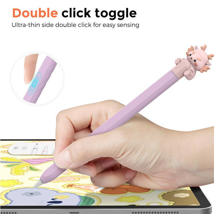 AHASTYLE PT129-2 For Apple Pencil (2nd Generation) Cartoon Dragon Silicone Sleeve Stylus Pen Protective Cover - Purple