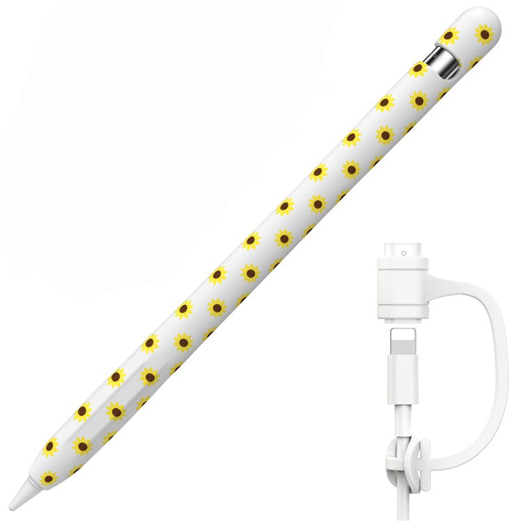 AHASTYLE PT93SF For Apple Pencil (1st Generation) Silicone Sleeve Sunflower Pattern Skin-touch Cover - White