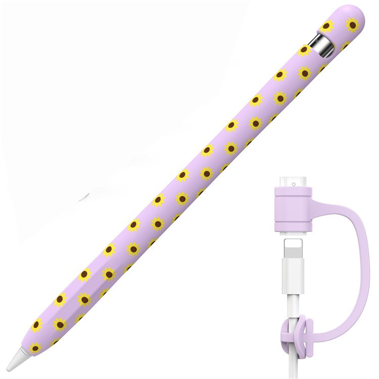 AHASTYLE PT93SF For Apple Pencil (1st Generation) Silicone Sleeve Sunflower Pattern Skin-touch Cover - Purple