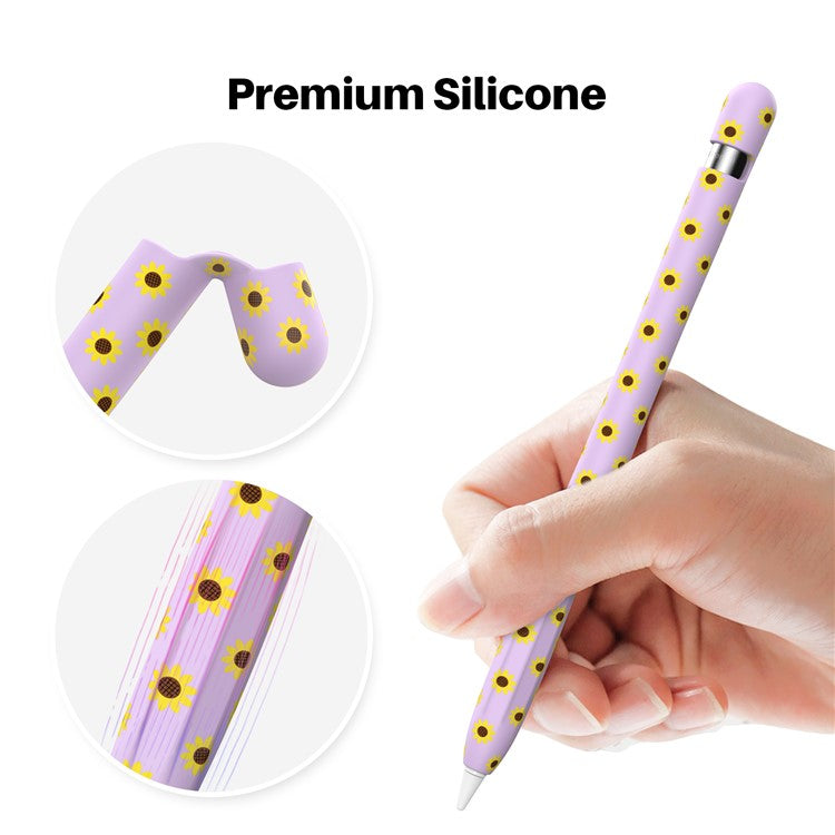 AHASTYLE PT93SF For Apple Pencil (1st Generation) Silicone Sleeve Sunflower Pattern Skin-touch Cover - Purple