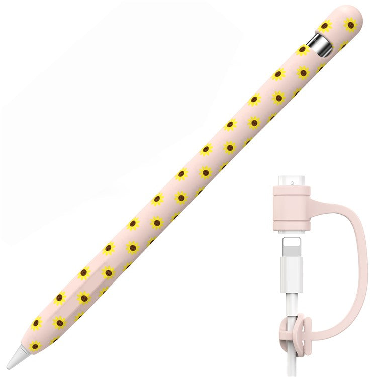AHASTYLE PT93SF For Apple Pencil (1st Generation) Silicone Sleeve Sunflower Pattern Skin-touch Cover - Pink