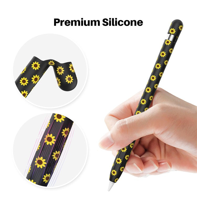AHASTYLE PT93SF For Apple Pencil (1st Generation) Silicone Sleeve Sunflower Pattern Skin-touch Cover - Black