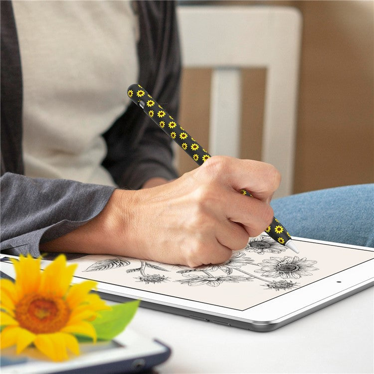 AHASTYLE PT93SF For Apple Pencil (1st Generation) Silicone Sleeve Sunflower Pattern Skin-touch Cover - Black