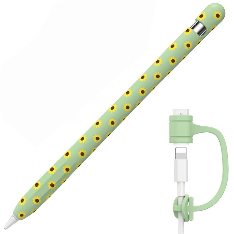 AHASTYLE PT93SF For Apple Pencil (1st Generation) Silicone Sleeve Sunflower Pattern Skin-touch Cover - Green
