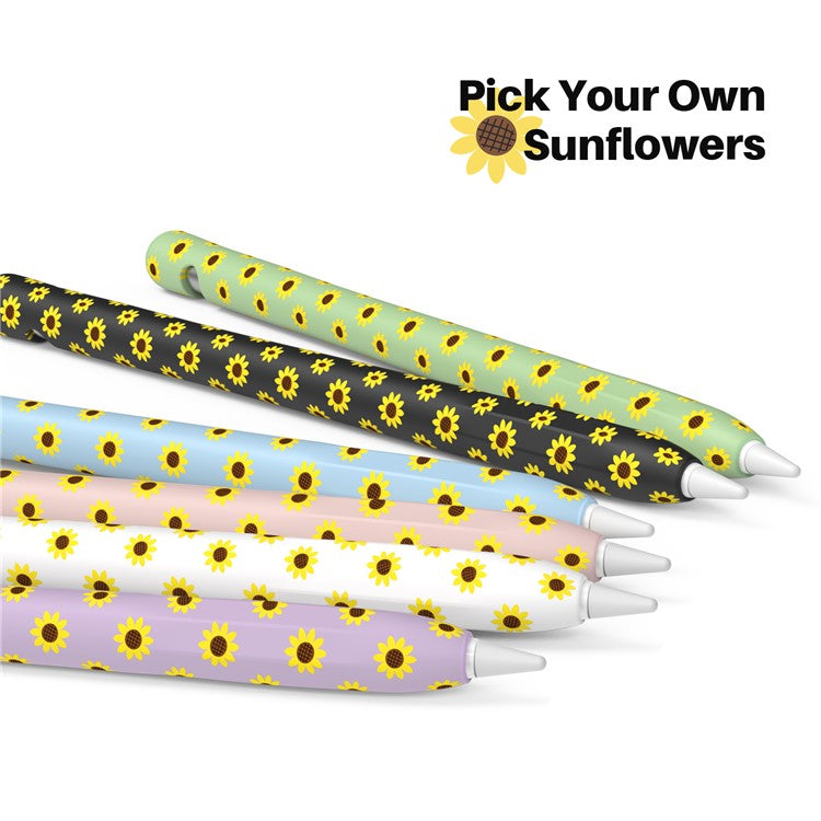 AHASTYLE PT93SF For Apple Pencil (1st Generation) Silicone Sleeve Sunflower Pattern Skin-touch Cover - Green