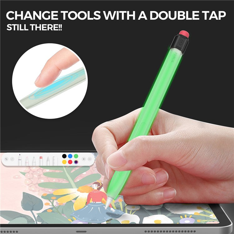 AHASTYLE PT180-2-K For Apple Pencil Pro / Pencil (2nd Generation) Retro Silicone Sleeve Stylus Pen Protective Cover - Fluorescent Green