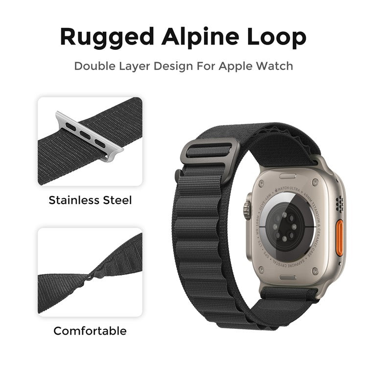AHASTYLE WG97 Braided Nylon Strap For Apple Watch Series 10 42mm / 9 8 7 41mm / SE (2023) SE (2022) SE 6 5 4 40mm / 3 2 1 38mm - Black