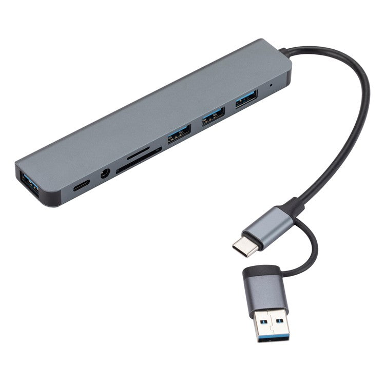 2218 USB / Type-C Docking Station Hub USB3.0 + USB 2.0x3 + SD / TF + 3.5mm Audio + USB-C Adapter