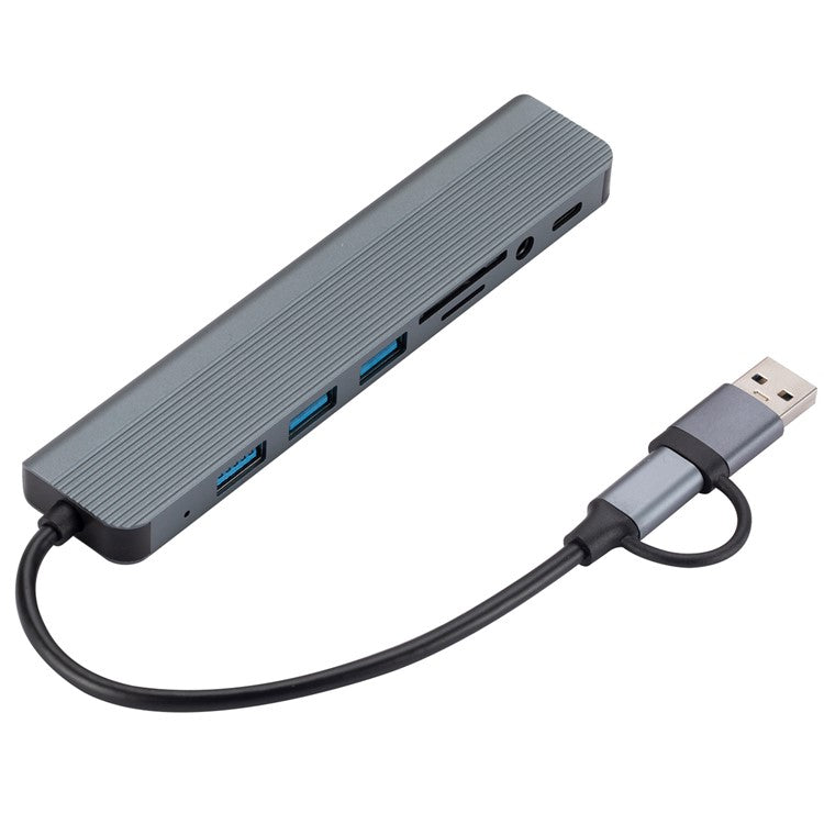 2218 USB / Type-C Docking Station Hub USB3.0 + USB 2.0x3 + SD / TF + 3.5mm Audio + USB-C Adapter