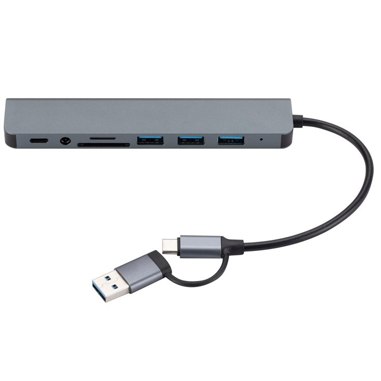 2218 USB / Type-C Docking Station Hub USB3.0 + USB 2.0x3 + SD / TF + 3.5mm Audio + USB-C Adapter