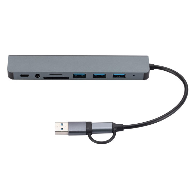 2218 USB / Type-C Docking Station Hub USB3.0 + USB 2.0x3 + SD / TF + 3.5mm Audio + USB-C Adapter