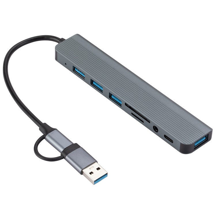 2218 USB / Type-C Docking Station Hub USB3.0 + USB 2.0x3 + SD / TF + 3.5mm Audio + USB-C Adapter
