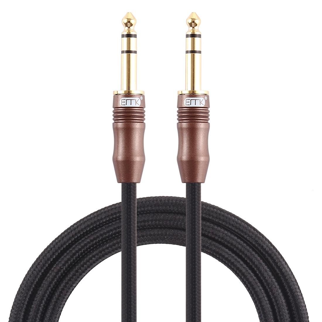 EMK 6.35mm Male to Male 4 Section Gold-plated Plug Cotton Braided Audio Cable for Guitar Amplifier Mixer, Length: 2m (Black)