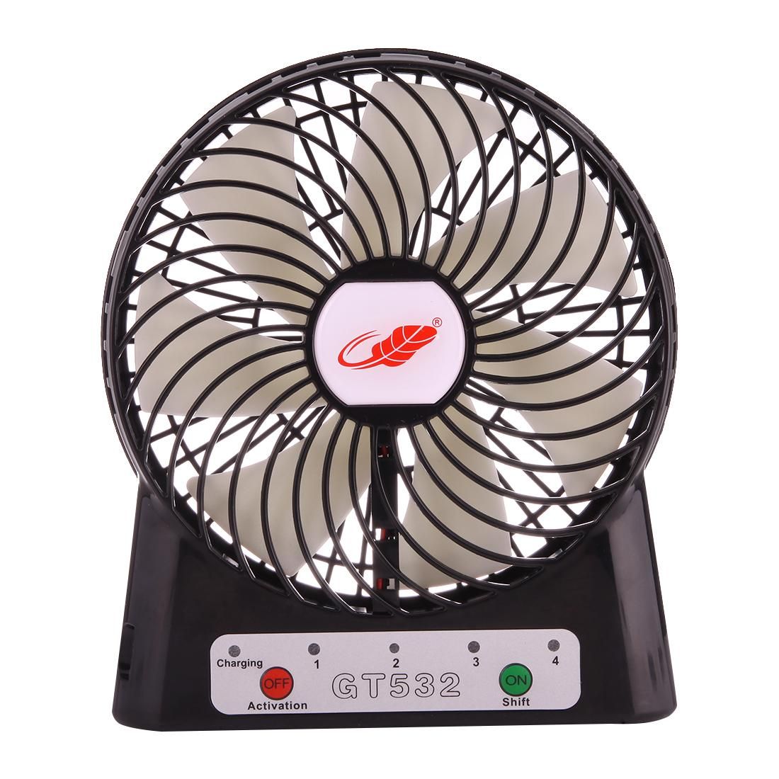 GONGTIAN GT532 Portable Multifuncional USB Rechargeable Fans, 4 Ranges Speed Modes (Black)