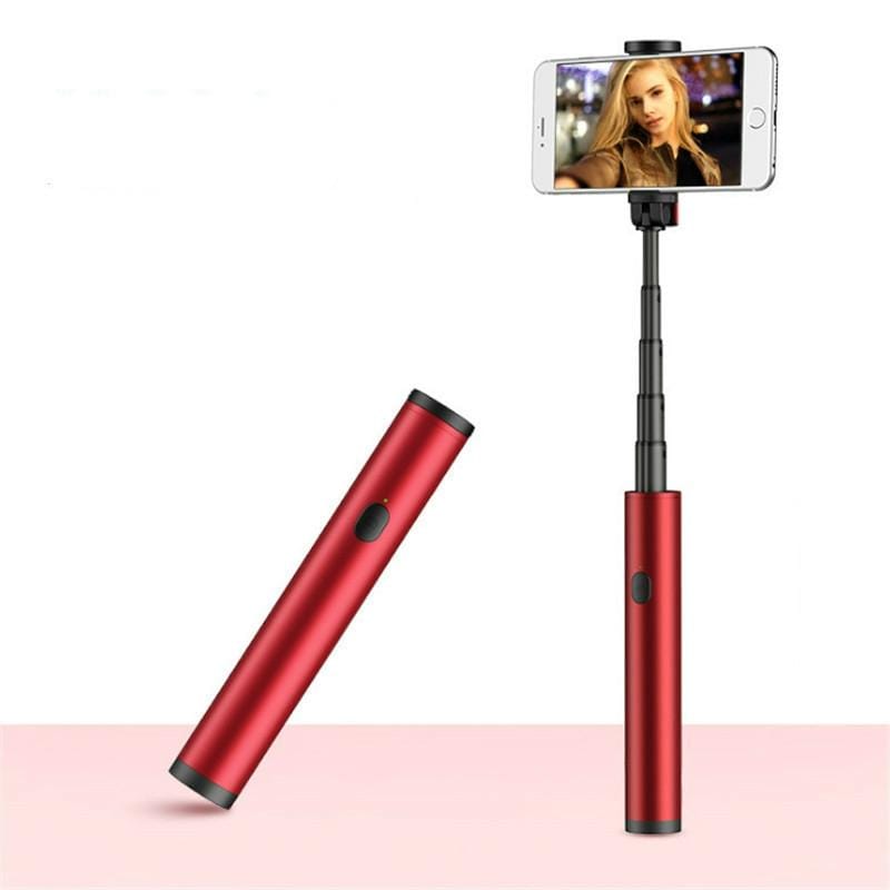Mini Wireless Bluetooth Phone Selfie Stick Aluminum Handheld Selfie Stick Travel Artifact (Red)