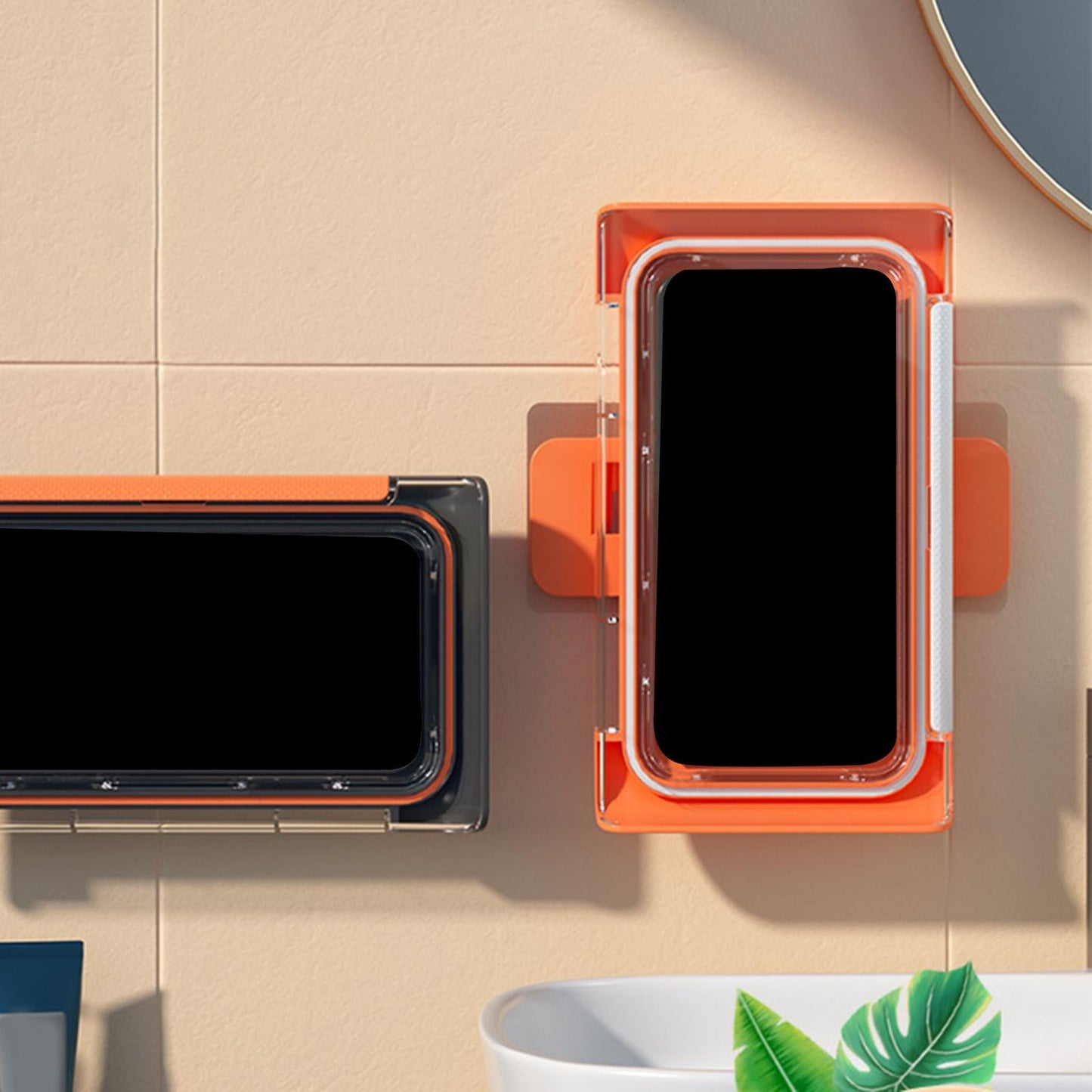 Waterproof Bathroom Shower Phone Holder Wall Mounted Universal Orange