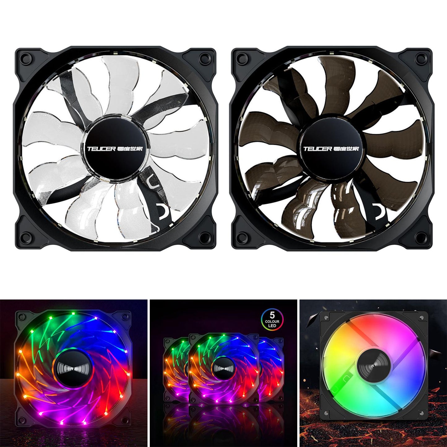 120mm Case Fans 9 Blade with 4 Soft Silicone Cushion Hydraulic Bearing PC Fan transparent blade