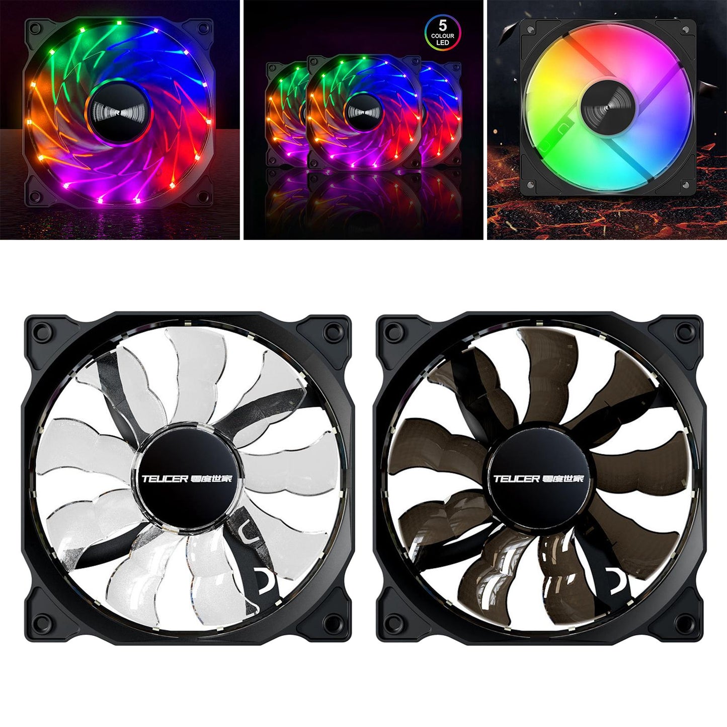 120mm Case Fans 9 Blade with 4 Soft Silicone Cushion Hydraulic Bearing PC Fan transparent blade