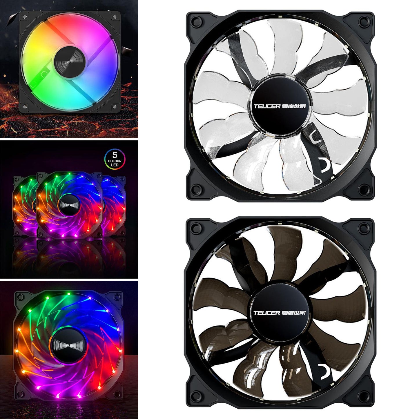 120mm Case Fans 9 Blade with 4 Soft Silicone Cushion Hydraulic Bearing PC Fan transparent blade