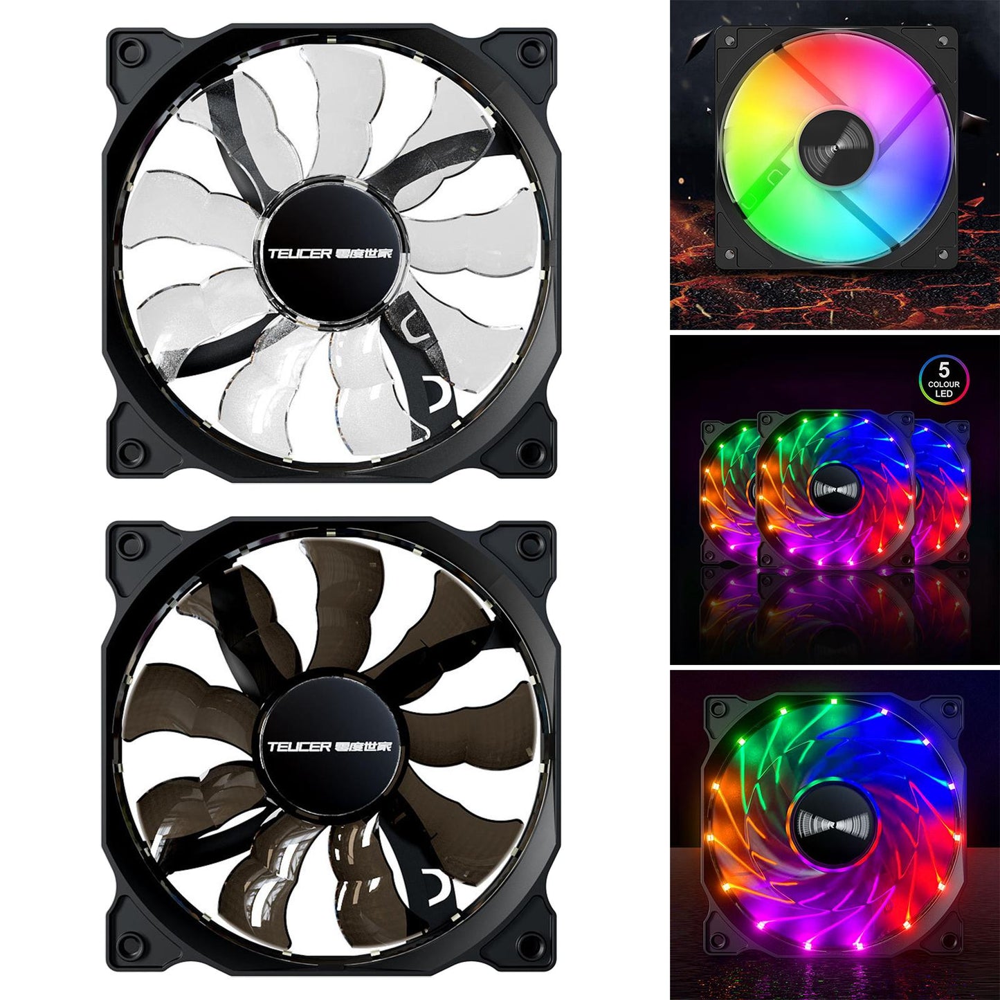 120mm Case Fans 9 Blade with 4 Soft Silicone Cushion Hydraulic Bearing PC Fan transparent blade