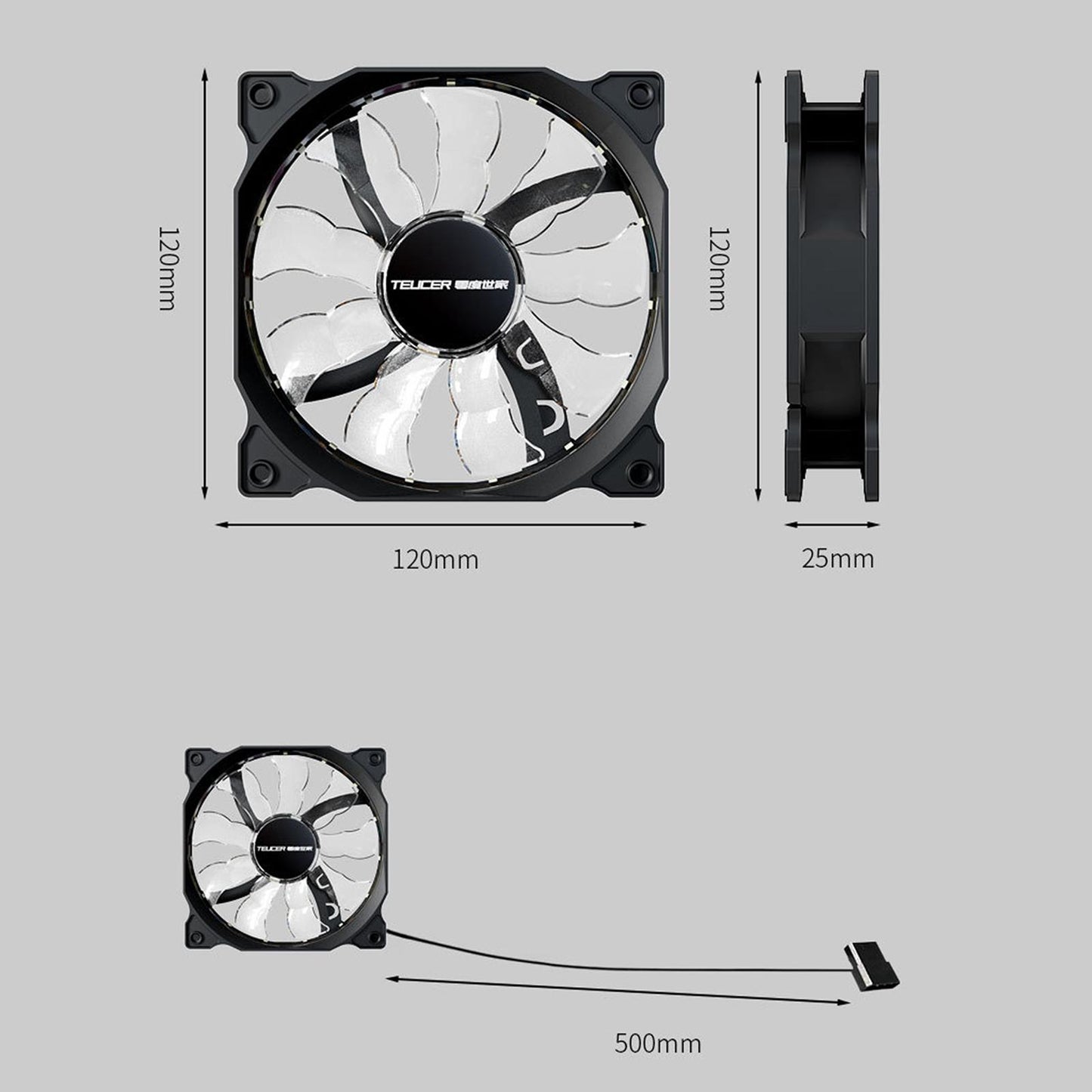 120mm Case Fans 9 Blade with 4 Soft Silicone Cushion Hydraulic Bearing PC Fan black blade